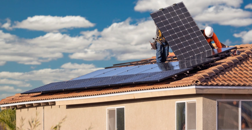 Solar panel installation on residential roof in Los Angeles by Trusted Contractor LA